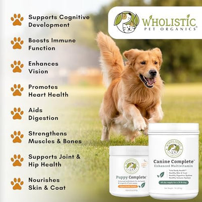 Wholistic Pet Organics Canine Complete & Salmon Oil - Dog Vitamins with Wild Alaskan Salmon Oil for Immune System, Skin, Coat & Overall Health - 1 lb Each