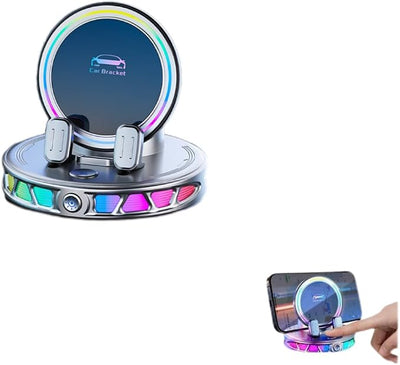 15W Car Mount Charger with 7-Color RGB Light, Auto Clamping Wireless Magnetic Phone Holder, Ultra Stable Vacuum Suction Cup, 360° Rotating Horizontal Fast Charging for iPhone 17-12 Pro Max (Silver)