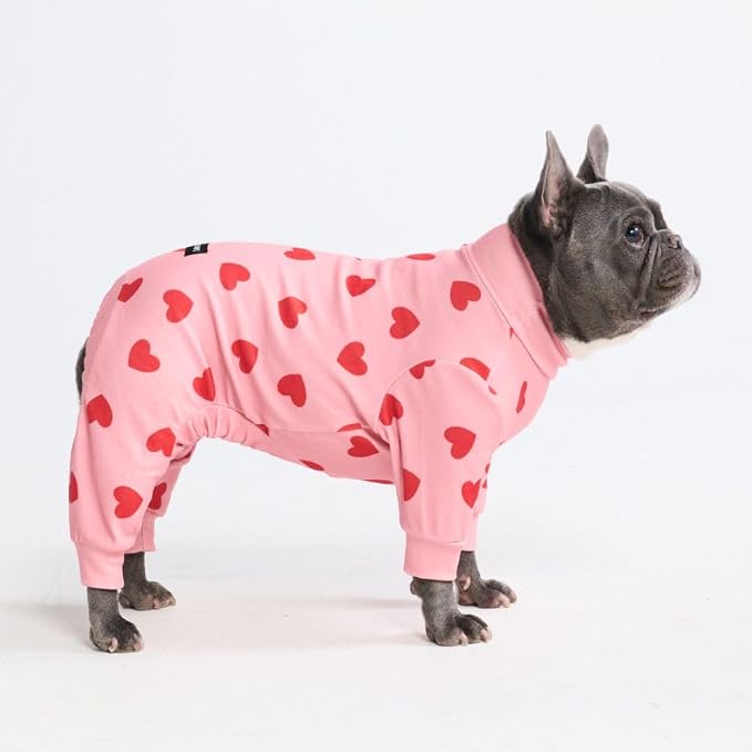 Spark Paws Dog Pajama, Dog Recovery Suit Male, Onesie, Ultra-Soft and 4-Way Stretch, for Small Medium and Large Breeds - Pink Hearts - XL