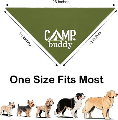 Camp Buddy Green Dog Bandana, Funny Puppy Scarf Photo Prop for Explore Outdoor Adventure Hiking Camping Mountain, Unique Gifts for Dog Lover, for Ranger, Pup Scouts Bandana