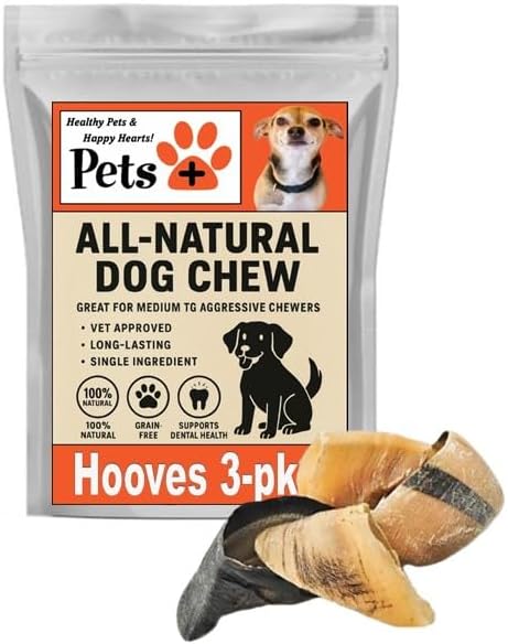 Pets Plus Premium Dog Treats – Natural Beef Hooves, 3 Pack | Long-Lasting Chews for Medium & Large Dogs, Supports Dental Health, Boredom Relief & Chewing Instincts
