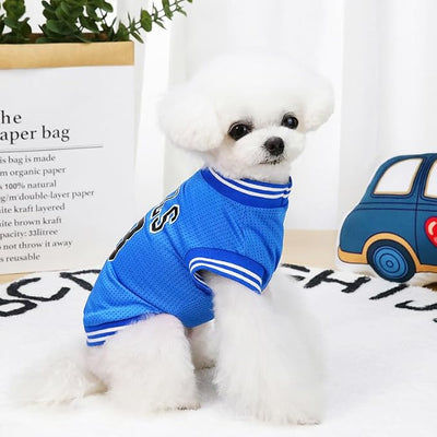 Dog Clothes Basketball Mesh Breathable T-Shirt,Pet Clothes Puppy Sportswear Spring/Summer Fashion Dog Shirt. (Blue, Medium)