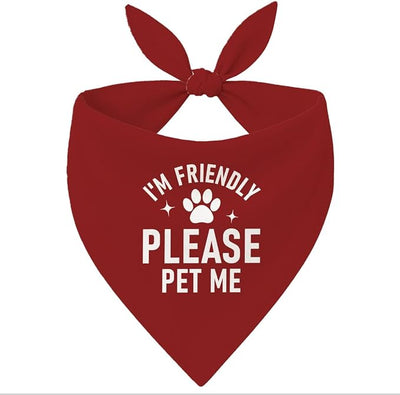 I'm Friendly Please Pet Me Dog Bandana, Red Pet Dog's Scarf Accessories, Dog's Bandana for Small Medium Dogs, Puppy Triangle Scarf for Boy and Girl, Gift to Dogs Lover