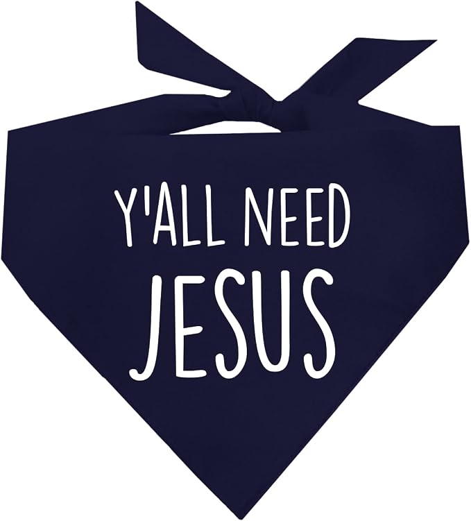 Y'all Need Jesus Christmas Easter Religious Dog Bandana (159 Navy, X-Small)