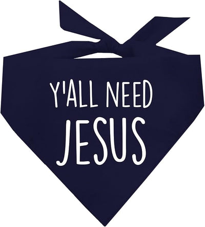 Y'all Need Jesus Christmas Easter Religious Dog Bandana (159 Navy, X-Small)
