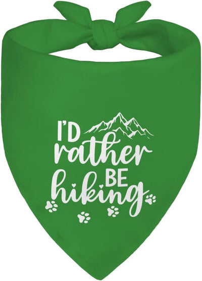I'd Rather Be Hiking Green Dog Bandana, Pet Scarf Photo Prop for Hiking Outing Outdoor Adventure Camping Getaway Nature Walk, Christmas Birthday Gifts for Dog Lover Mom Hiking Enthusiast