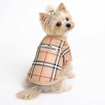 Luxury Designer Dog T Shirt – Trendy Puppy Clothes for Small Dogs, Fashion Pet Tee for French Bulldogs & Chihuahuas, Everything Chic Dog Apparel (FurberryTee, Large)