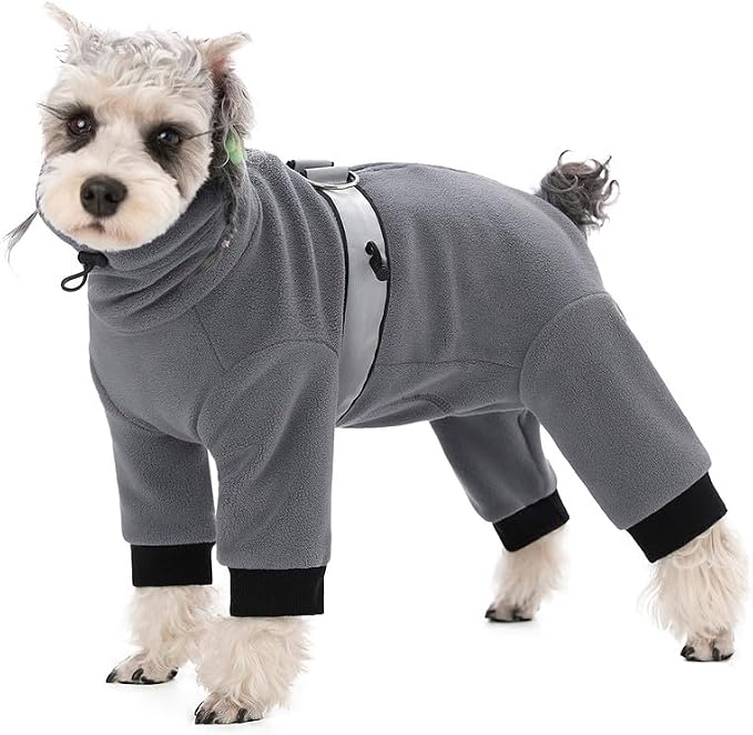 Polar Fleece Dog Pajamas Bodysuit - Small Medium Dog Winter Jacket & Sweater - Four-Legged Warm Clothes