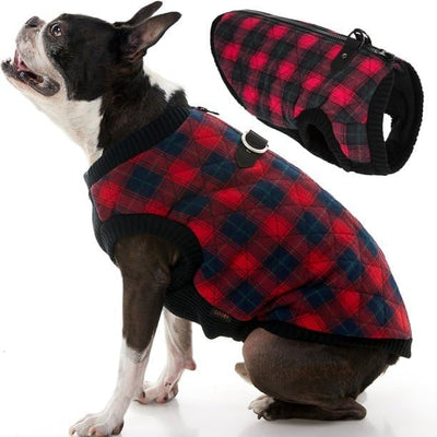 Gooby Fashion Vest Check Dog Jacket - Red Check, X-Small - Warm Zip Up Dog Bomber Vest with Dual D Ring Leash Water Resistant for Small to Medium Dogs
