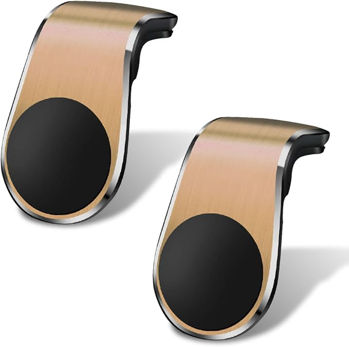 YoRise Magnetic Car Phone Holder, L Type 360° Rotatable Adjustable Car Air Vent Cellphone Mount, No-Hand Clip-On Navigation Bracket, Universal Vehicle Smartphones Stand Accessories (Gold-2PCS)