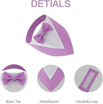 Tuxedo Dog Collar for Wedding Engagement and Birthday, Formal Dog Bandana Collar Costume with Bow Tie and Adjustable Buckle,Suitable for Small Medium Large Dog. (Purple, L)