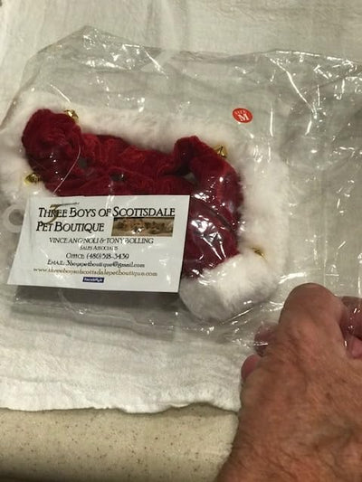 Dog Santa Ruffle/Scrunchy |3 Boys pet Boutique | Christmas Holiday (Size - Extra Small) Easy Fit Soft Elastic | Neckware with Bells for Your Dogs/Cats | Great for Dog Owners |