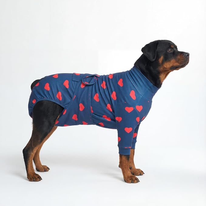 Spark Paws Dog Surgery Recovery Suit – Dog Recovery Suit After Surgery, Anti-Lick Dog Onesie, Abdominal Wound Protector, Soft Cone Alternative for Spay Neuter Male Female Pet Recovery - Hearts - 5XL