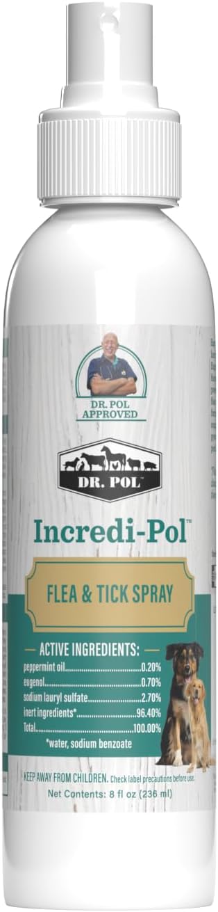 Dr. Pol Incredi-Pol Flea & Tick Spray | Fast-Acting Pest Control for Dogs | Helps Repel & Eliminate Fleas, Ticks & Larvae | Safe & Effective Formula | 8 oz