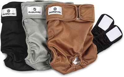 Pet Parents® Washable Dog Diapers (3pack) + Extendrs® of Durable Doggie Diapers, Premium Dog Diapers Female (Medium, Natural)