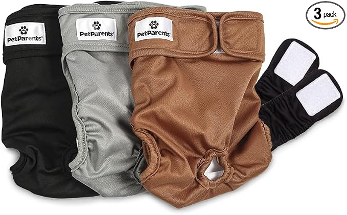Pet Parents® Washable Dog Diapers (3pack) + Extendrs® of Durable Doggie Diapers, Premium Dog Diapers Female (X-Large, Natural)