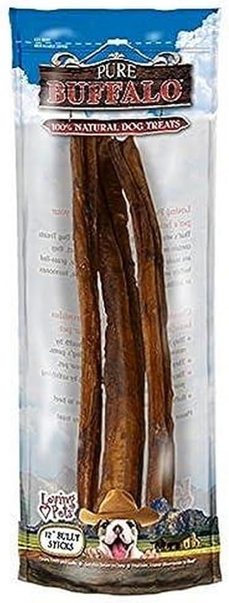 Loving Pets Pure Buffalo 12-Inch Bully Stick Dog Treat, 3-Pack