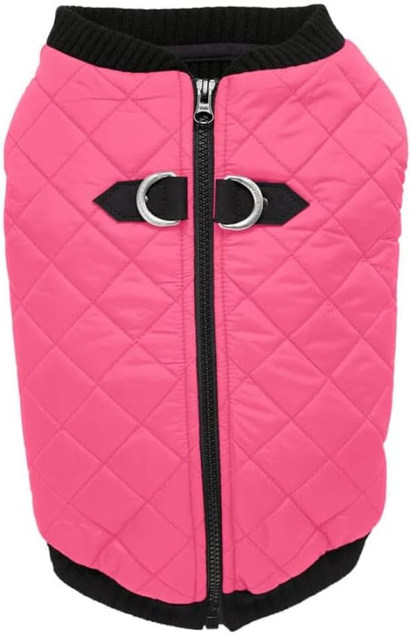 Gooby Fashion Vest Dog Jacket - Pink, Small - Warm Zip Up Bomber Vest with Dual D Ring Leash - Winter Water Resistant Small Dog Sweater