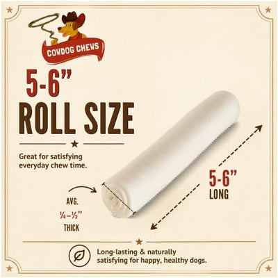 Cowdog Chews 5-6 Inches Rawhide Retriever Roll - Chewing Dog Treat, 100% Natural - Natural Grass Fed Livestock Sourced (22 Pack)