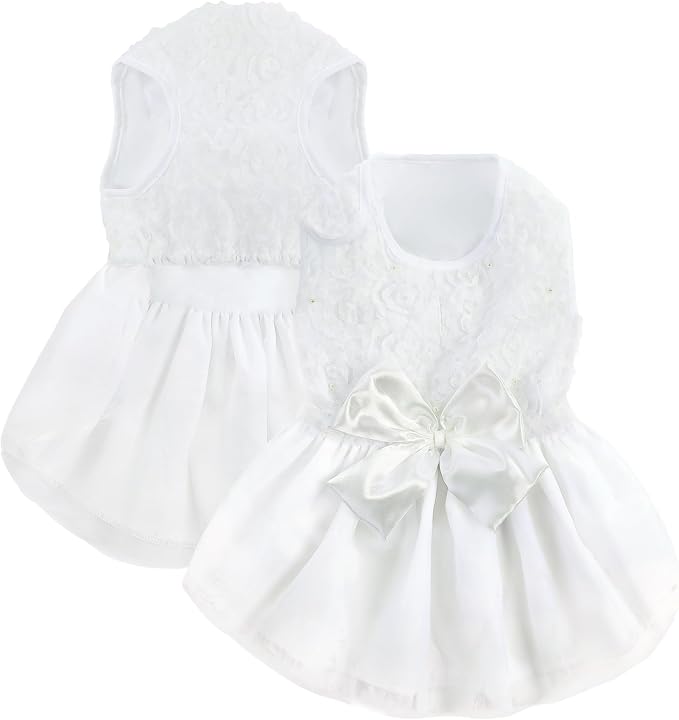 ASENKU Dog Dress Pet Wedding Dress Princess Lace Puppy Birthday Party Outfit Formal Apparel Girl for Small Medium Dogs Cats (Small, White)