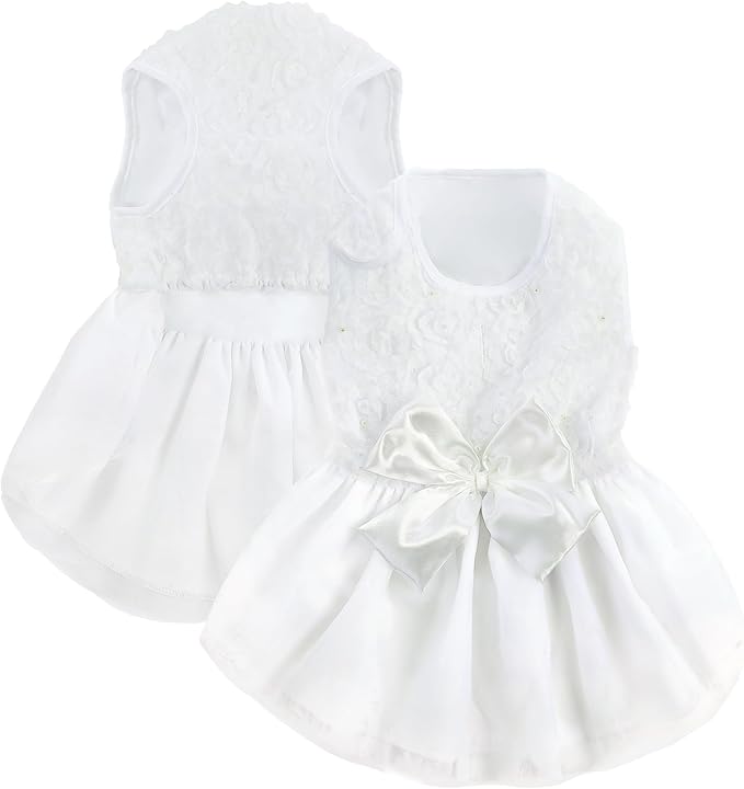 ASENKU Dog Dress Pet Wedding Dress Princess Lace Puppy Birthday Party Outfit Formal Apparel Girl for Large Dogs Cats (2XL, White)