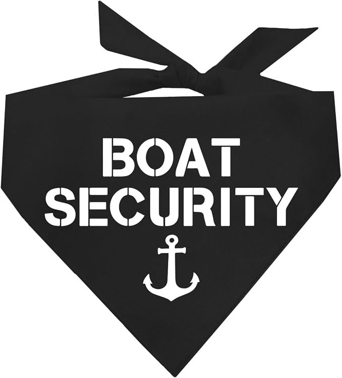Boat Security Dog Bandana | 100% Cotton Adjustable Triangle | Made in USA | Boat Lover | Captain | Beach | Lake | Funny Outfit Prop Photoshoot | Black, X-Small (243)