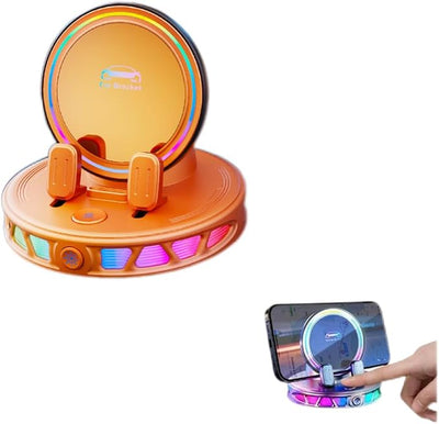 15W Car Mount Charger with 7-Color RGB Light, Auto Clamping Wireless Magnetic Phone Holder, Ultra Stable Vacuum Suction Cup, 360° Rotating Horizontal Fast Charging for iPhone 17-12 Pro Max (Orange)