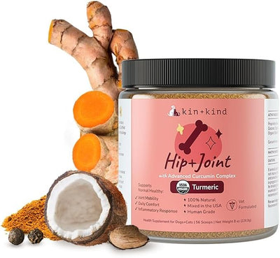 kin+kind Organic Turmeric Hip and Joint Supplement for Dogs and Cats – Supports Healthy Joint Mobility and Inflammatory Response – Vet Formulated – 8 oz