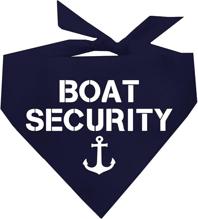 Boat Security Dog Bandana | 100% Cotton Adjustable Triangle | Made in USA | Boat Lover | Captain | Beach | Lake | Funny Outfit Prop Photoshoot | Assorted Colors & Sizes (243)