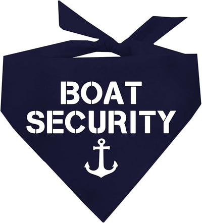 Boat Security Dog Bandana | 100% Cotton Adjustable Triangle | Made in USA | Boat Lover | Captain | Beach | Lake | Funny Outfit Prop Photoshoot | Assorted Colors & Sizes (243)