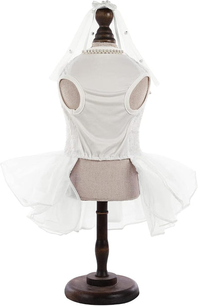 ASENKU Dog Dress, Dog Wedding Dress, Pet Lace Princess Dress with Bows for Wedding Birthday Party, Puppy Formal Apparel with Pearl Necklace for Medium Large Dogs (White, Large)