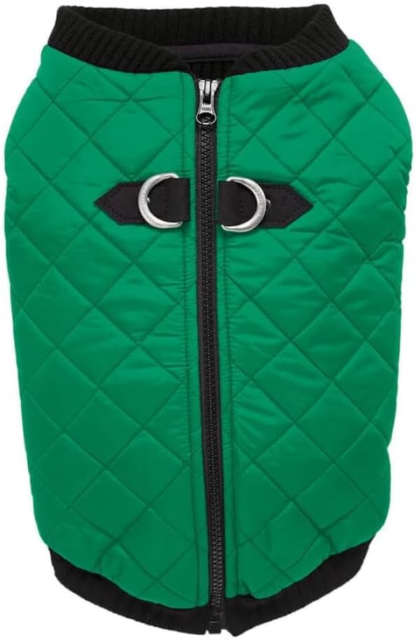 Gooby Fashion Vest Dog Jacket - Green, Small - Warm Zip Up Bomber Vest with Dual D Ring Leash - Winter Water Resistant Small Dog Sweater