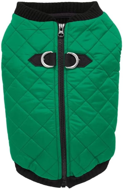 Gooby Fashion Vest Dog Jacket - Green, Small - Warm Zip Up Bomber Vest with Dual D Ring Leash - Winter Water Resistant Small Dog Sweater