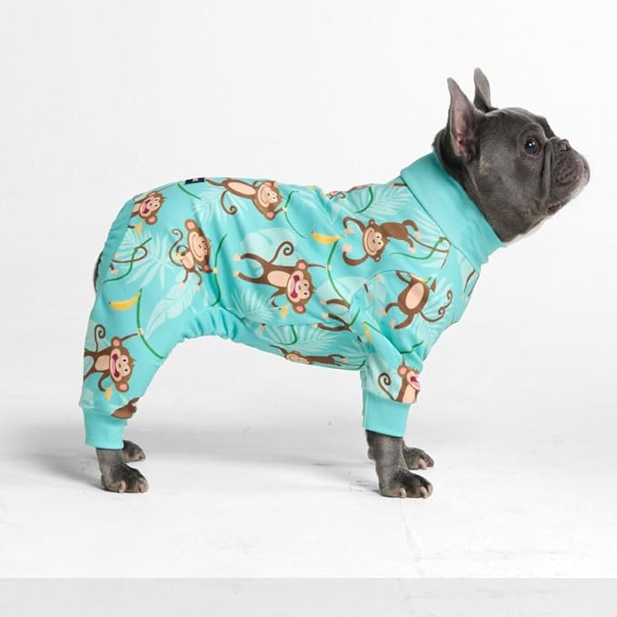 Spark Paws Dog Pajama, Dog Recovery Suit Male, Onesie, Ultra-Soft and 4-Way Stretch, for Small Medium and Large Breeds - Monkey Business - XL