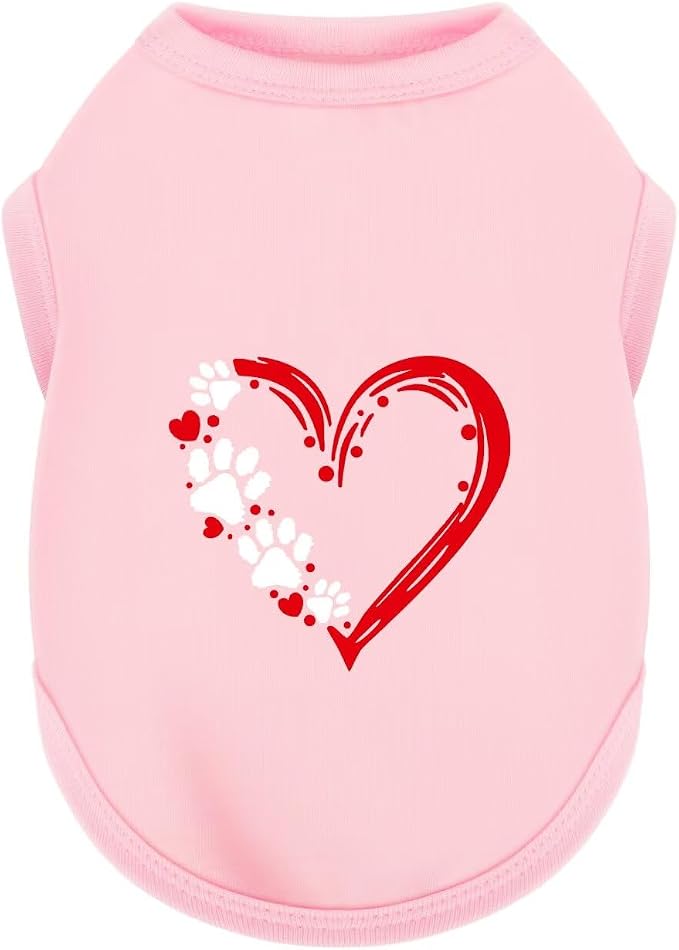 Discover Cozy Sleeveless Canine Wear: Soft, Lightweight, and Breathable Cotton Dog Shirt Featuring Heart and Paw Graphics. Vest Tank Top is Ideal for Small, Medium, and Large Breeds Pink 3XL