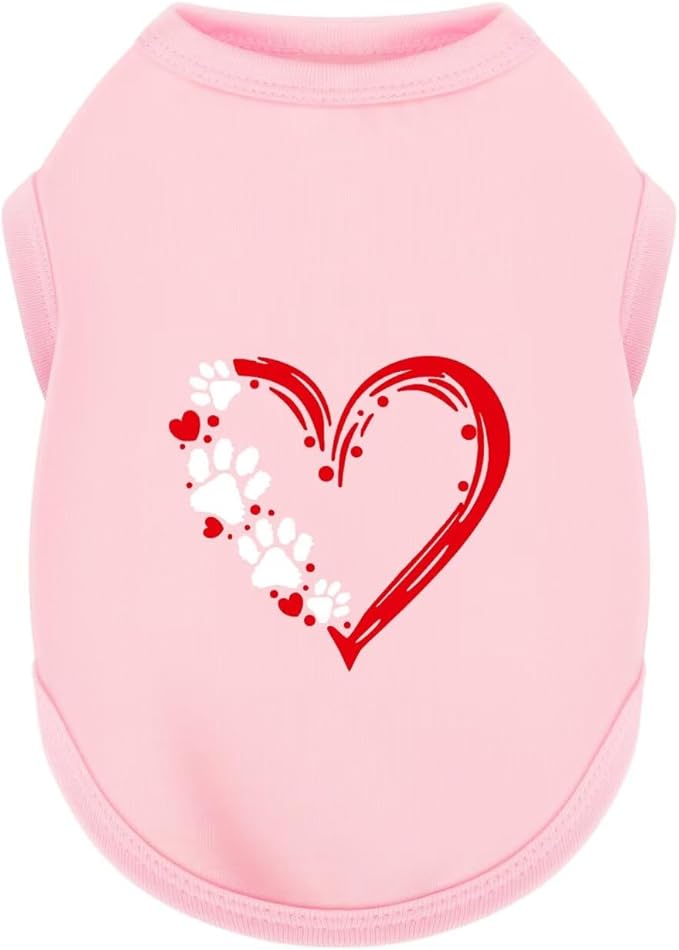 Discover Cozy Sleeveless Canine Wear: Soft, Lightweight, and Breathable Cotton Dog Shirt Featuring Heart and Paw Graphics. Vest Tank Top is Ideal for Small, Medium, and Large Breeds Pink XL