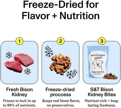 Spot & Tango Bison Kidney Bites Dog Treats - Single Ingredient, 100% Bison Kidney - Freeze-Dried Snacks - Grain & Gluten-Free - USA-Made - for Small, Medium, and Large Dogs