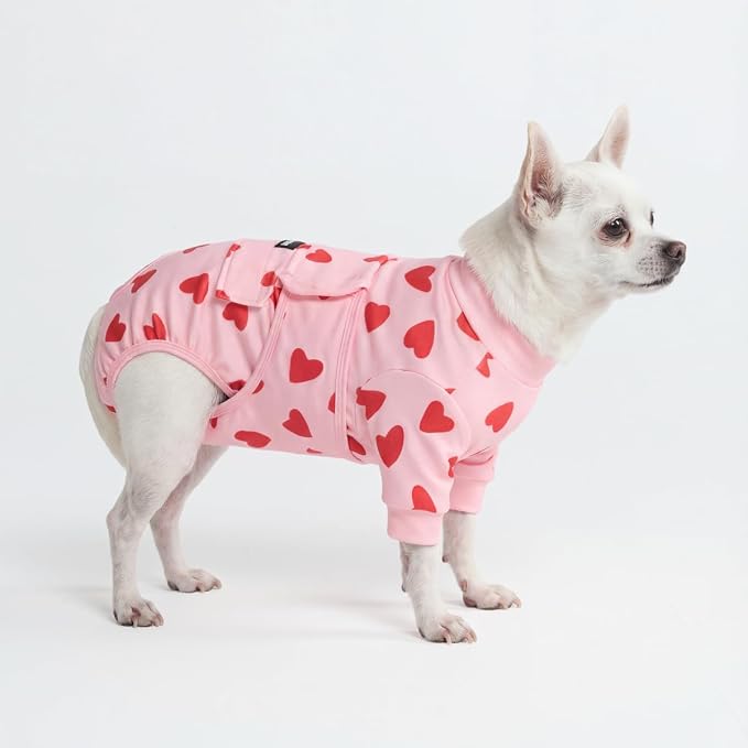 Spark Paws Dog Surgery Recovery Suit – Dog Recovery Suit After Surgery, Anti-Lick Dog Onesie, Abdominal Wound Protector, Soft Cone Alternative for Spay Neuter Male Female Pet Recovery, Pink Hearts,S