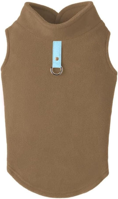 Gooby Fleece Vest Dog Sweater - Clay, X-Large - Warm Pullover Fleece Dog Jacket with O-Ring Leash for Small to Medium Dogs
