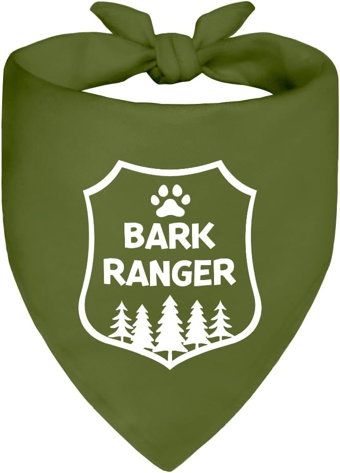 Bark Ranger Green Dog Bandana, Funny Gifts for Dog Lover Mom Dad, Puppy Scarf Photo Prop for Explore Outdoor Adventure Hiking Camping Mountain, Gifts for Ranger, Pet Scouts Bandana