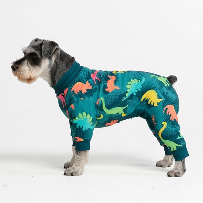 Spark Paws Dog Pajama, Dog Recovery Suit Male, Onesie, Ultra-Soft and 4-Way Stretch, for Small Medium and Large Breeds - Dinosaurs - M