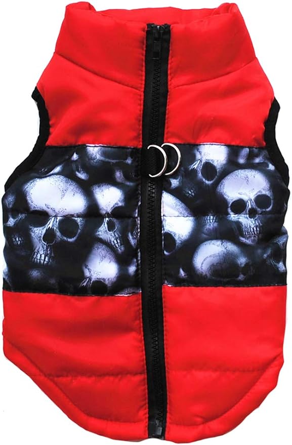 Winter Waterproof Windproof Vest Coat for Small Medium Dogs - Warm Jacket for Cold Weather (Not Suitable for Big Dogs) Red Skulls M