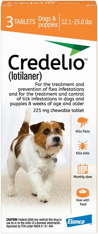 Credelio (lotilaner) Tick & Flea Treatment + Flea Infestation Protection for Dogs 12.1-25.0 lbs. (3 Tablets)