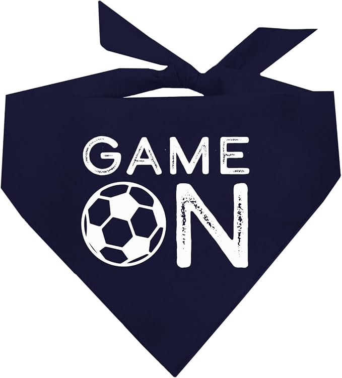 Game On Soccer Dog Bandana | 100% Cotton Adjustable Triangle | Made in USA | Soccer| Sports | Biggest Fan | Game Day | Navy, X-Small (1073)