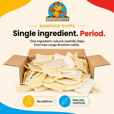 Brazilian Pet Premium Thick Cut Chips, Wholegrain Rawhide (Last Much Longer Than Traditional Chips). 100% Natural. Great Behavioral Dog Chew Treat Solution. No Preservatives. (5 Pounds)