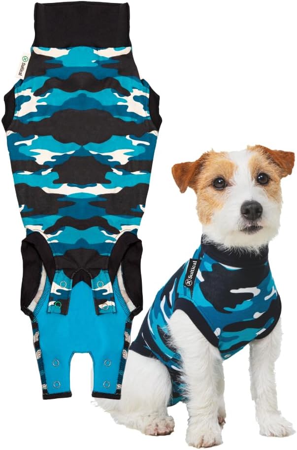 Suitical Recovery Suit for Dogs - Spay & Neutering Dog Surgery Recovery Suit for Male or Female - Soft Fabric for Skin Conditions - 2XS Neck to Tail 13.0-16.6 Inch - Chest 16-20 Inch - Blue Camouflage