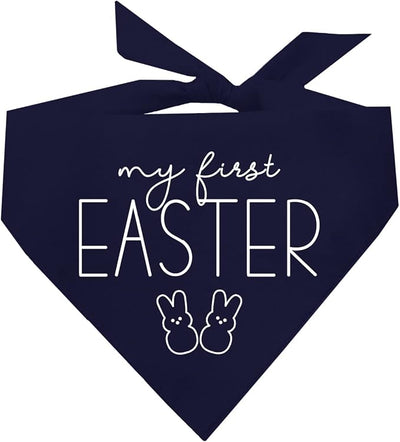 My First Easter Dog Bandana | 100% Cotton Adjustable Triangle | Made in USA | Easter Bunny | Egg Hunt| Funny Outfit Prop Photoshoot |Navy, X-Small (392)