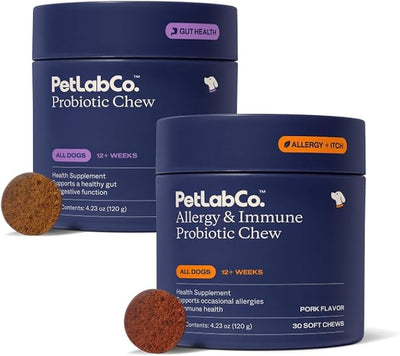 PetLab Co. - Gut & Allergy Support Bundle: Dog Probiotics for Effortless Gut Health Support & Allergy & Immune Chews for Seasonal Allergy Support – Target paw Licking & Scratching at the Source