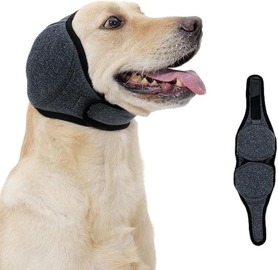 Dog Ear Muffs Noise Protection,Dog with Ear Flaps,Dog Ear Covers for Voise,Relieving Noise and Anxiety with A Soothing Cap Ear Protector,Adjustable Anti Stripping Ear Tips (A-Gray, M)