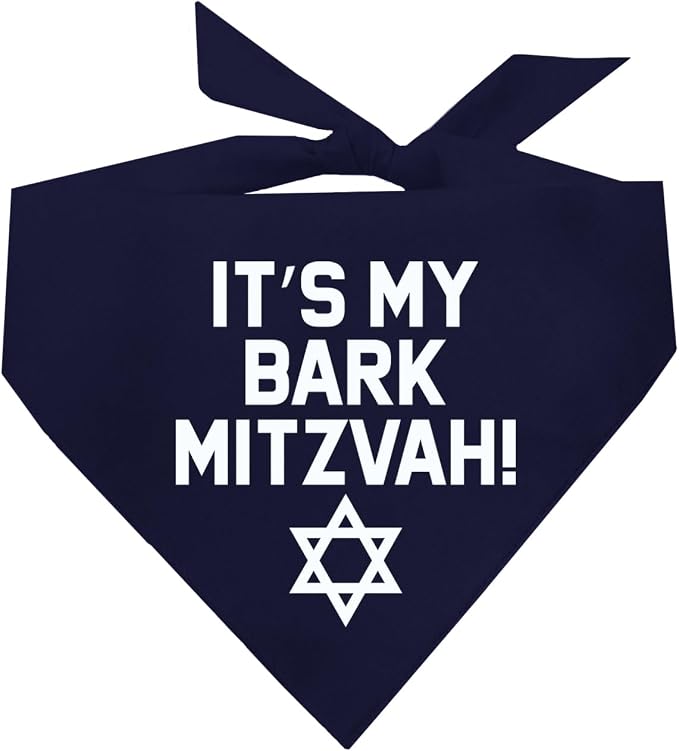 It's My Bark Mitzvah! Jewish Star Dog Bandana | 100% Cotton | Made in USA | Passover | Hanukkah | Yom Kippur | Rosh Hashanah | Jewish Celebration | Bar & Bat Mitzvah | Navy, X-Small (162)